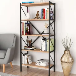 Estantería Safir 5 estantes natural/negro 160x66x34 cm