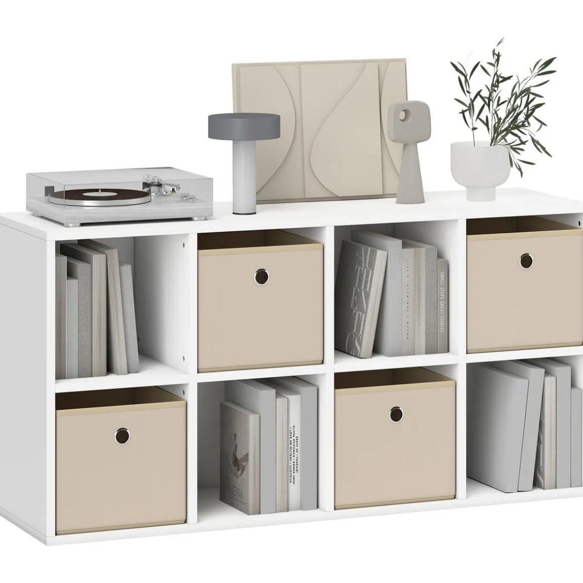 Estantería Shiro Homcom 8 compartimentos con 4 cajones blanco 53,7x105,9x30 cm