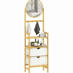 Estantería Tessy Homcom 2 cajones con 2 estantes y espejo natural 170x48,5x30 cm