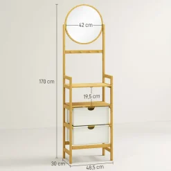 Estantería Tessy Homcom 2 cajones con 2 estantes y espejo natural 170x48,5x30 cm