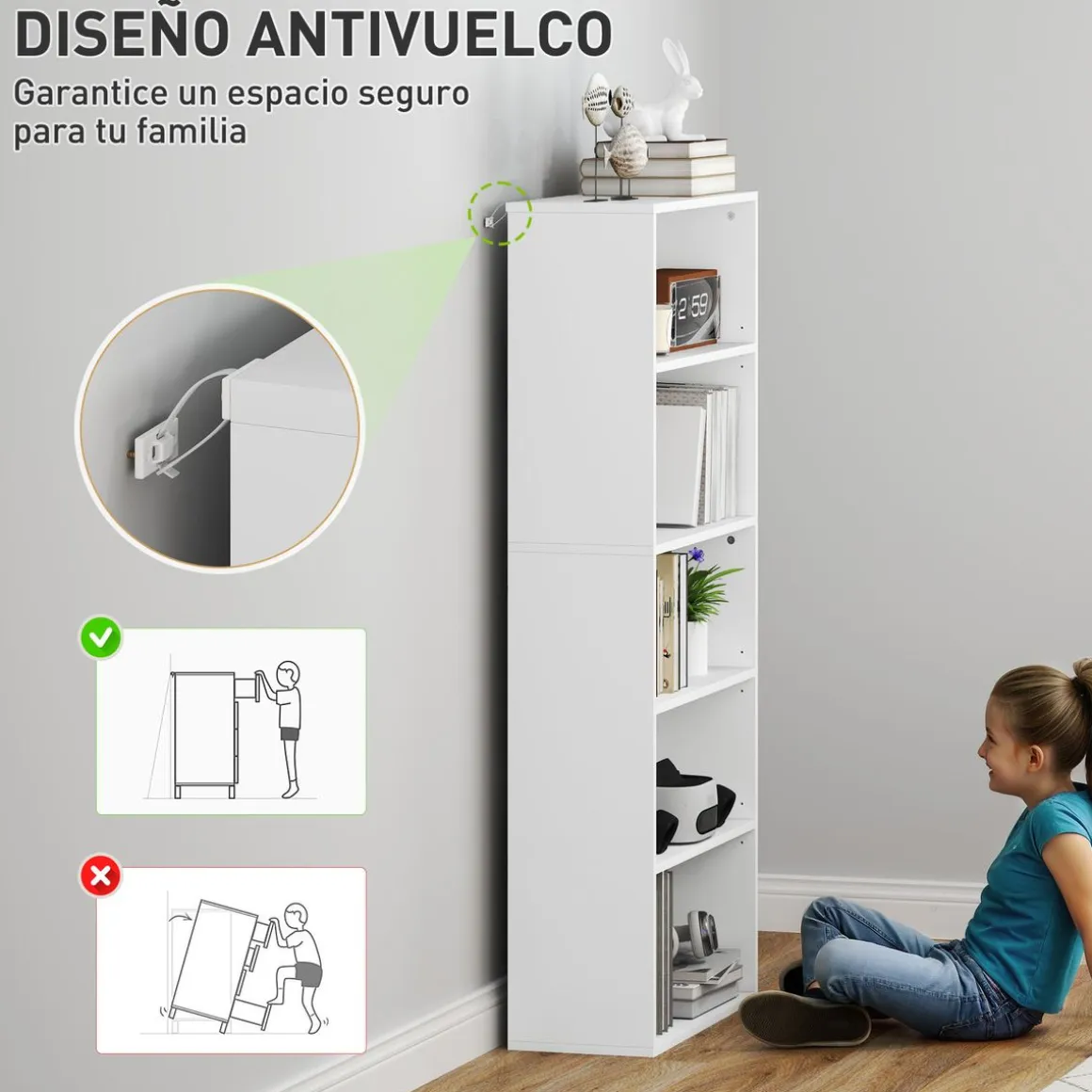 Estantería Thestrals Homcom 5 niveles blanco 80x60x24 cm