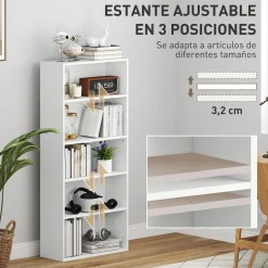 Estantería Thestrals Homcom 5 niveles blanco 80x60x24 cm