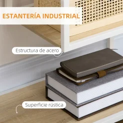 Estantería Trineo Homcom 7 estantes roble/blanco 180x83x34 cm