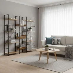 Estantería Valmont 4 niveles con 3 compartimentos negro/natural 150x125x27 cm