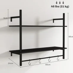 Estantería Vértice Homcom 2 niveles con 4 ganchos negro 65x80x24 cm