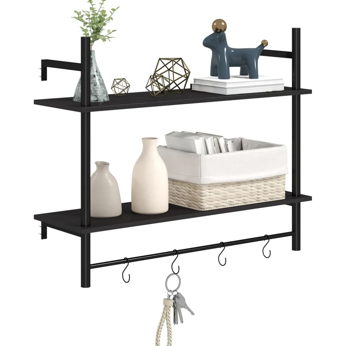Estantería Vértice Homcom 2 niveles con 4 ganchos negro 65x80x24 cm