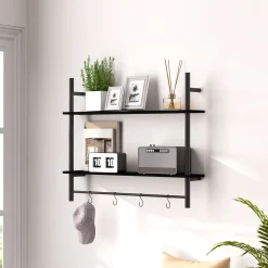 Estantería Vértice Homcom 2 niveles con 4 ganchos negro 65x80x24 cm