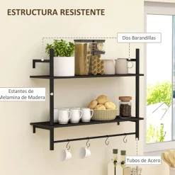 Estantería Vértice Homcom 2 niveles con 4 ganchos negro 65x80x24 cm
