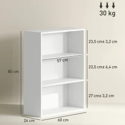 Estantería Waddles Homcom 3 niveles blanco 80x60x24 cm