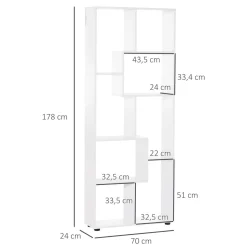 Estantería Wallace Homcom 8 estantes irregulares blanco 178x70x24 cm