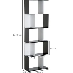 Estantería Zynera Homcom 5 niveles blanco/negro 184,5x60x24 cm