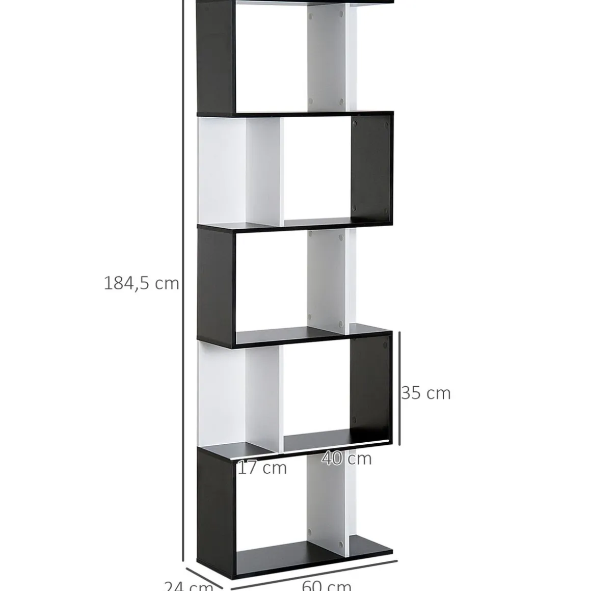 Estantería Zynera Homcom 5 niveles blanco/negro 184,5x60x24 cm