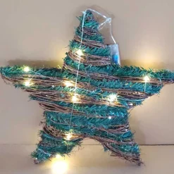 Estrella de Navidad con 20 luces LED cálidas natural/verde 38x40x9 cm