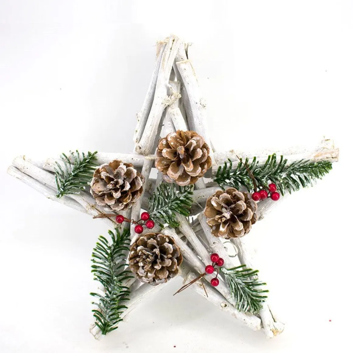 Estrella navideña decorativa con piñas verde/blanco 30x30x8 cm