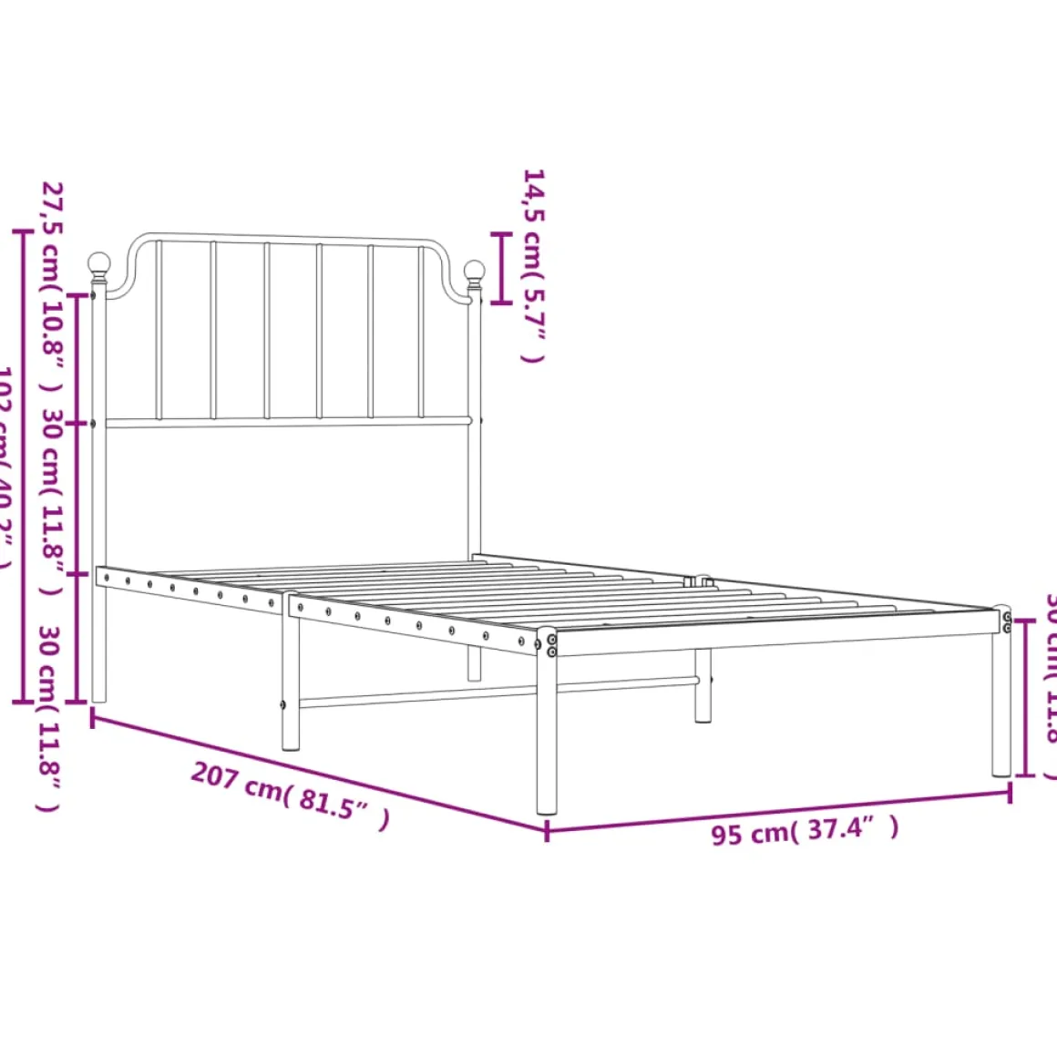 Estructura de cama Bear con cabecero metal negro