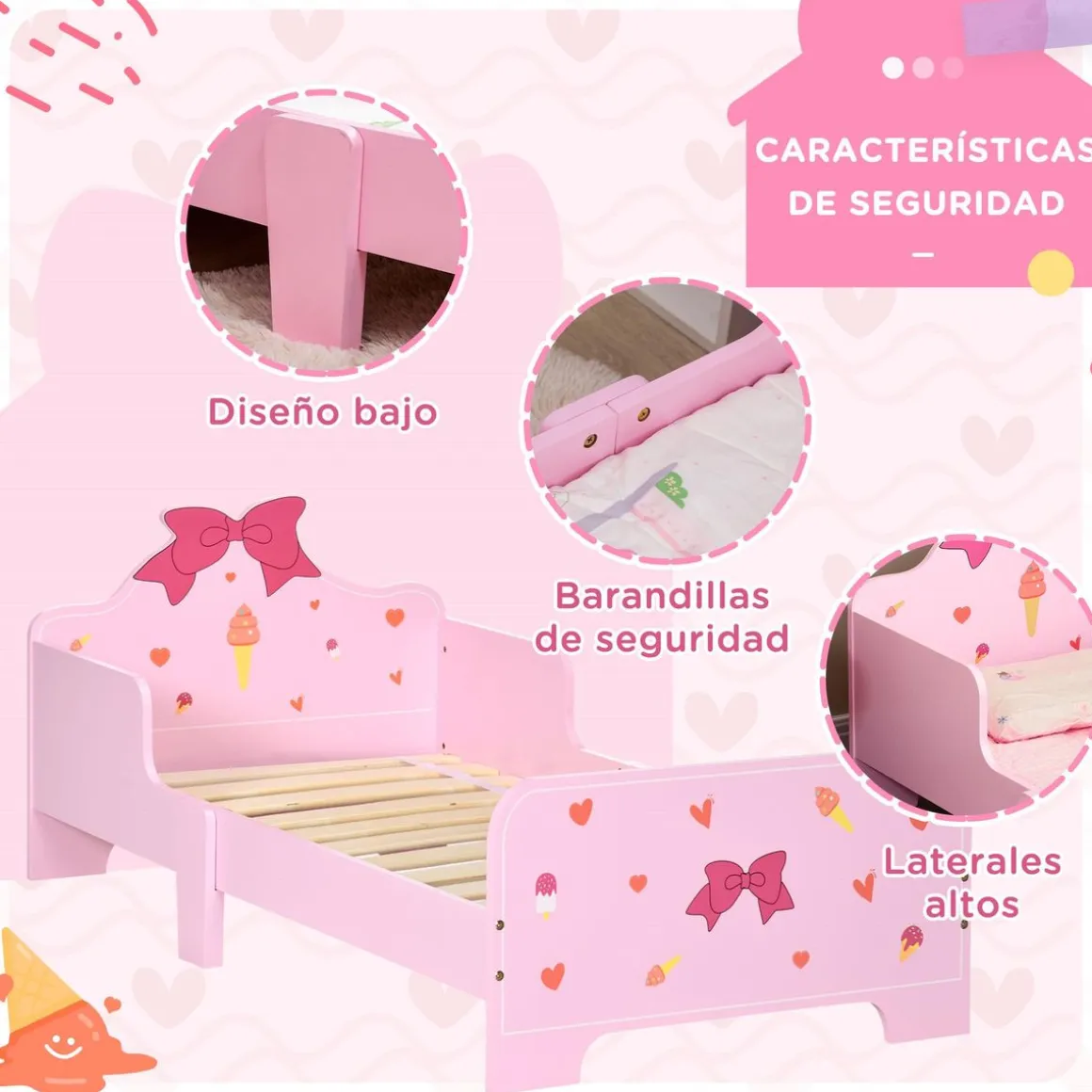 Estructura de cama infantil Dream Zonekiz anticaídas rosa 59x74x143 cm