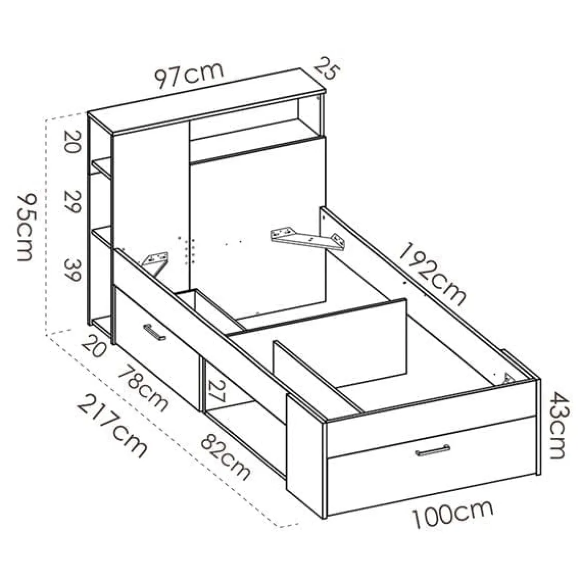 Estructura de cama Lanka con cabecero 95x217x97 cm
