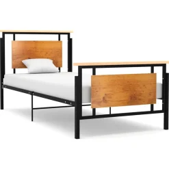 Estructura de cama metálica Prato negro/natural 90x200 cm