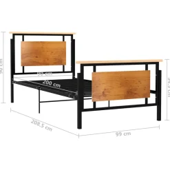 Estructura de cama metálica Prato negro/natural 90x200 cm