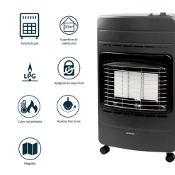 Estufa de gas Infiniton HG-FL3 4200W ignición electrónica y diseño plegable A negro
