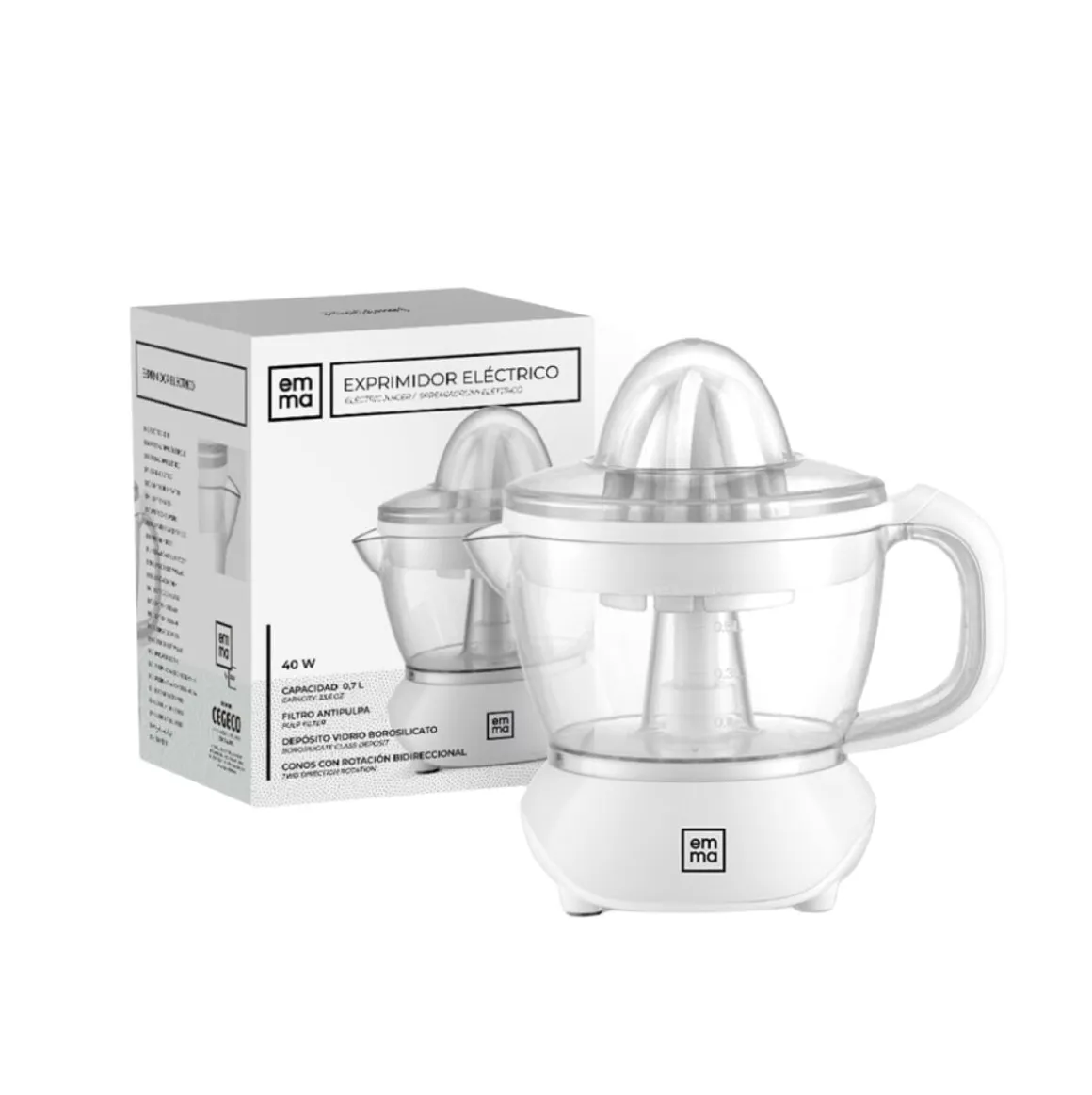 Exprimidor eléctrico Emma 40W 2 conos blanco