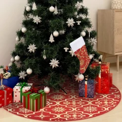 Falda para árbol de Navidad Golden con calcetín rojo Ø122 cm
