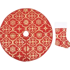 Falda para árbol de Navidad Golden con calcetín rojo Ø122 cm