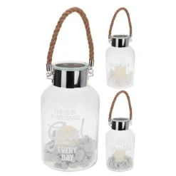 Farol porta velas LED mensajes positivos 30x18 cm
