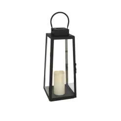 Farol solar con vela LED negro 45x18x18 cm