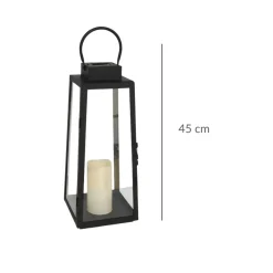 Farol solar con vela LED negro 45x18x18 cm