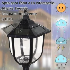 Farola de exterior con panel solar 6 LED 26,5x177 cm