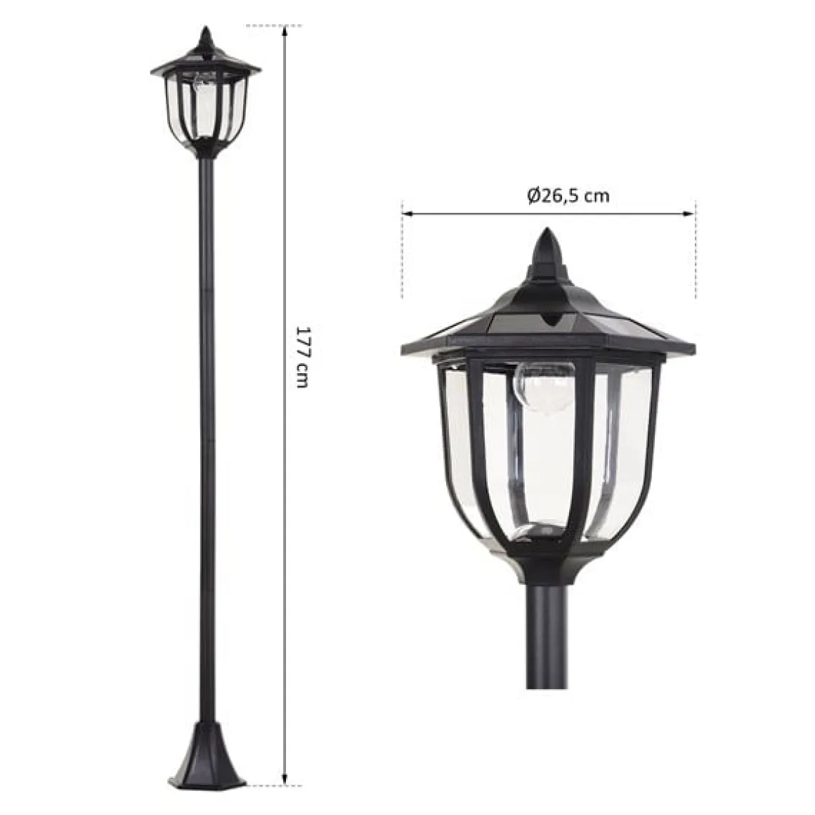 Farola de exterior con panel solar 6 LED 26,5x177 cm