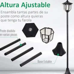 Farola de exterior con panel solar 6 LED 26,5x177 cm