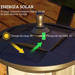 Farola Outsunny carga solar + encendido automático negro 127x17x17 cm