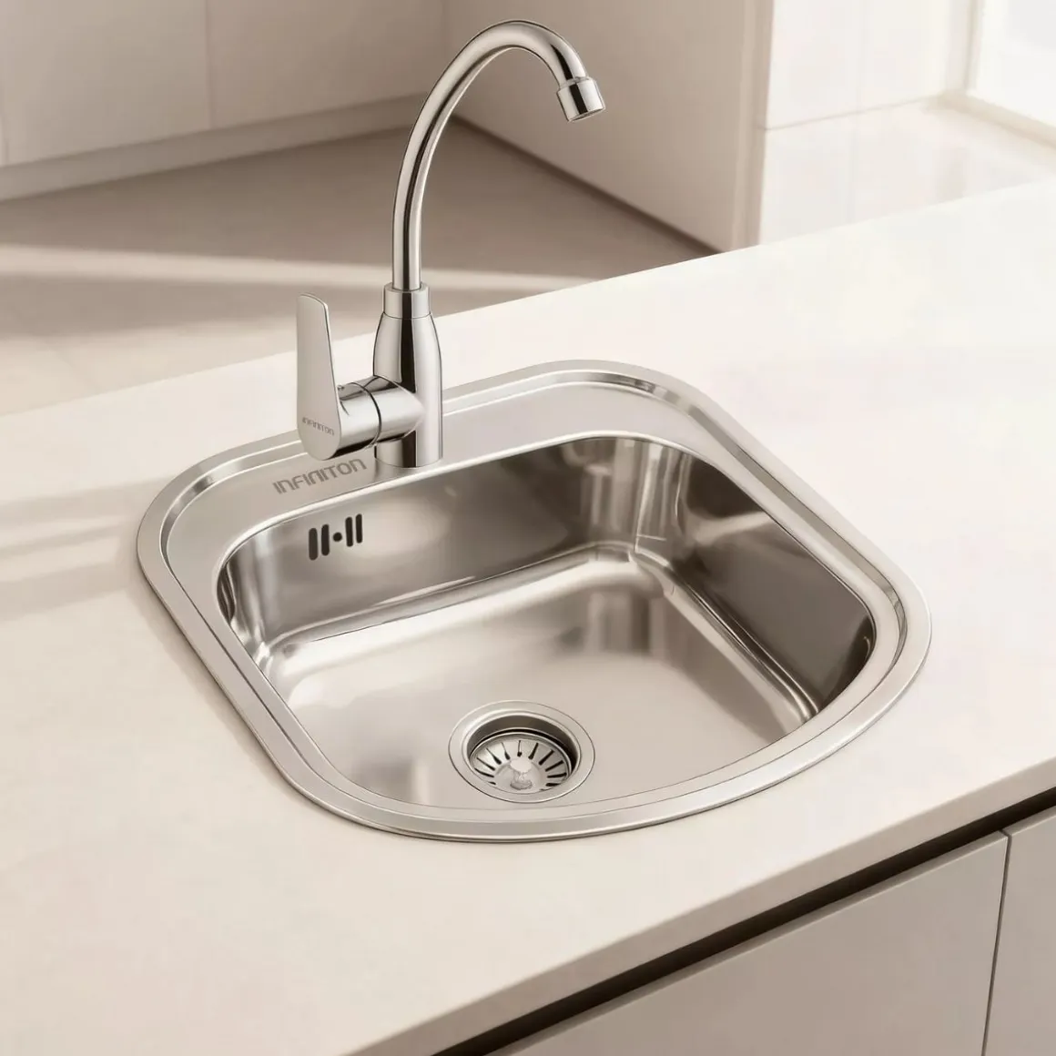 Fregadero Infiniton Belcanto49C1 1 cubeta con desagüe y cestillo acero inoxidable satinado 50 cm