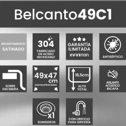 Fregadero Infiniton Belcanto49C1 1 cubeta con desagüe y cestillo acero inoxidable satinado 50 cm