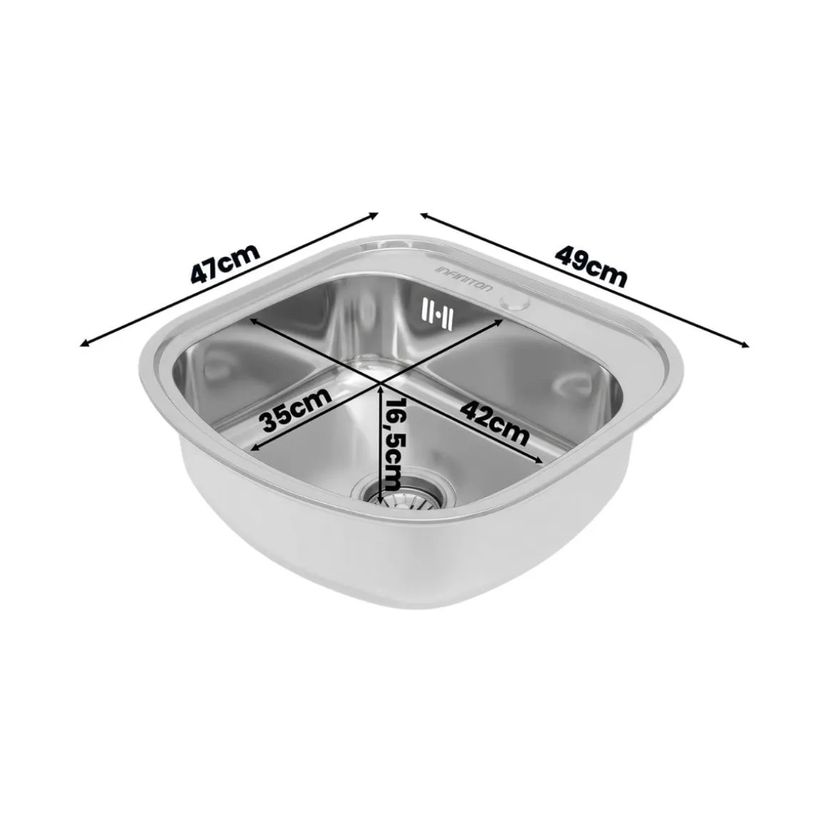 Fregadero Infiniton Belcanto49C1 1 cubeta con desagüe y cestillo acero inoxidable satinado 50 cm