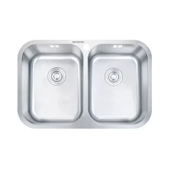 Fregadero Infiniton Belcanto82C2 2 cubetas con desagüe y cestillo acero inoxidable satinado 90 cm