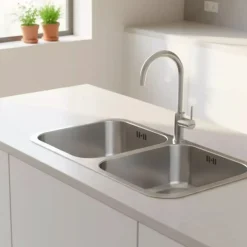 Fregadero Infiniton Belcanto82C2 2 cubetas con desagüe y cestillo acero inoxidable satinado 90 cm