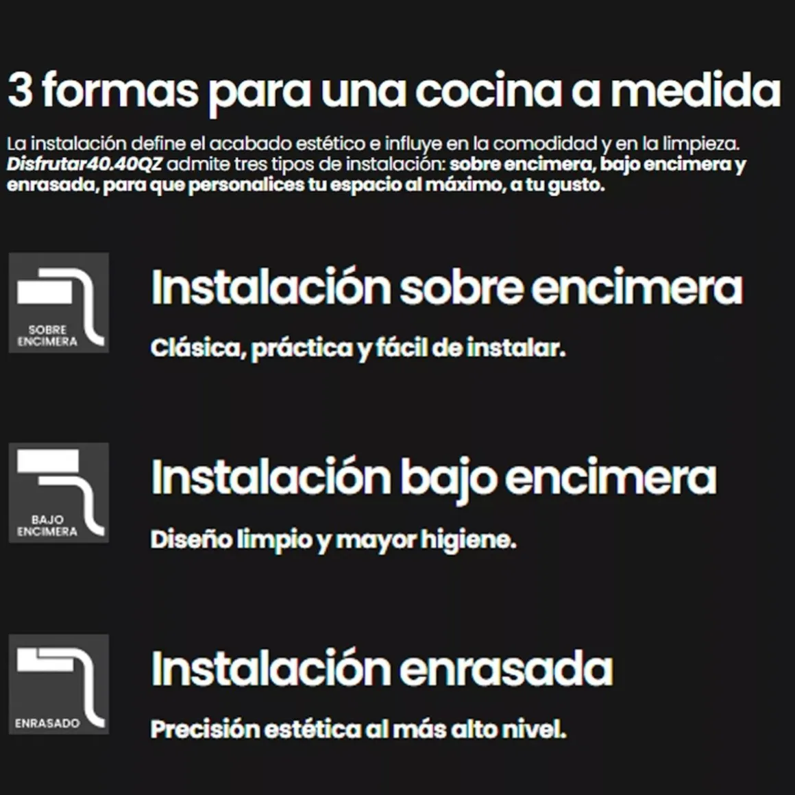Fregadero Infiniton Disfrutar50.40QZ 1 cubeta 3 tipos de instalación granito negro 20x50x40 cm
