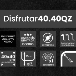Fregadero Infiniton Disfrutar50.40QZ 1 cubeta 3 tipos de instalación granito negro 20x50x40 cm
