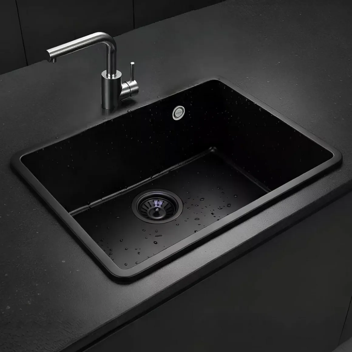 Fregadero Infiniton Disfrutar50.40QZ 1 cubeta 3 tipos de instalación granito negro 20x50x40 cm