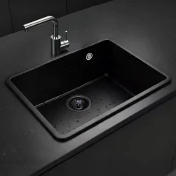 Fregadero Infiniton Disfrutar40.40QZ 1 cubeta 3 tipos de instalación granito negro 20x40x40 cm