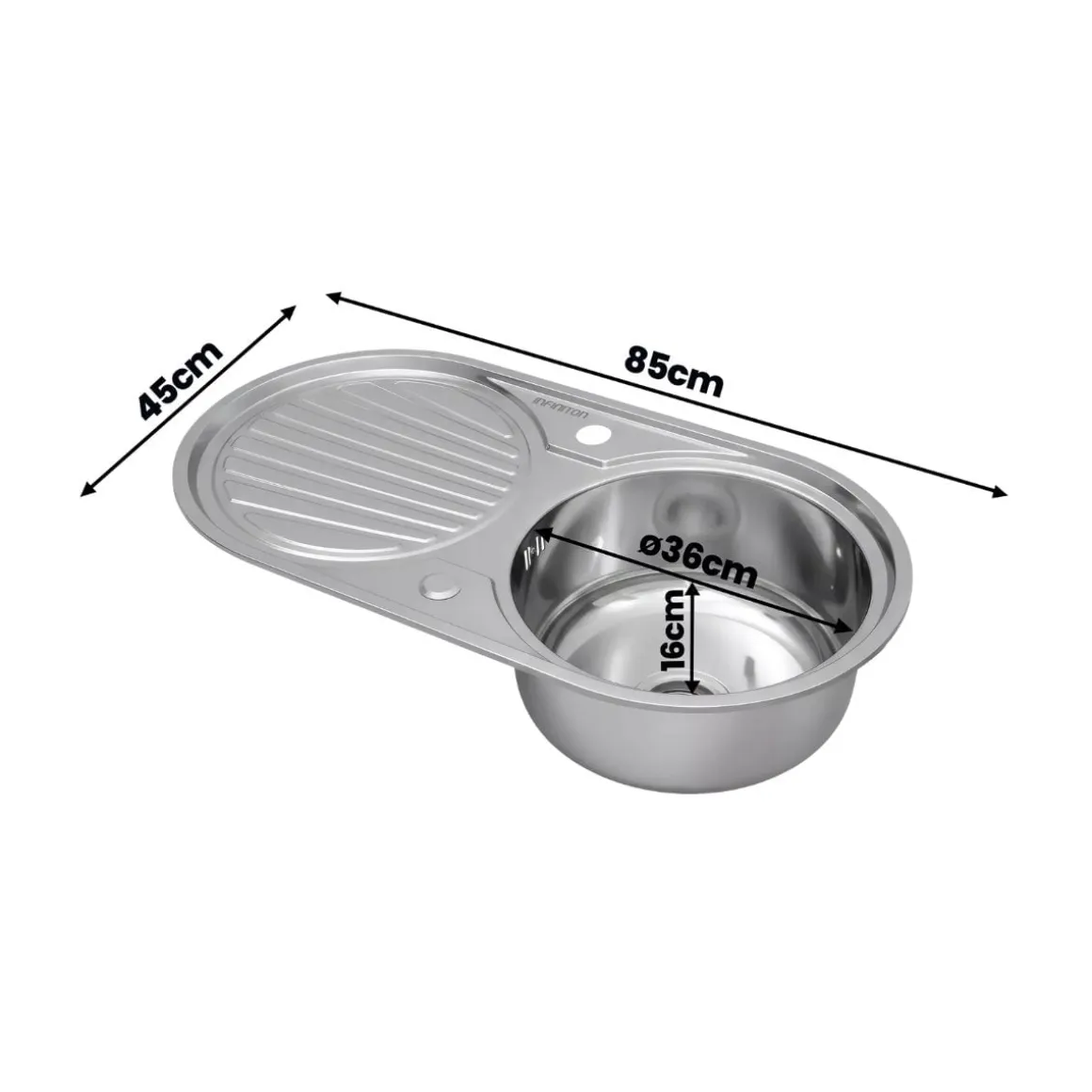 Fregadero Infiniton Reale85C1 1 sumidero satinado acero inoxidable Ø36x16 cm