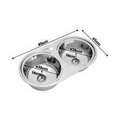 Fregadero Infiniton Reale85C2 2 sumideros satinado acero inoxidable Ø36x14 cm