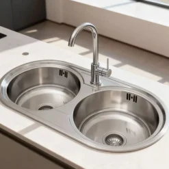 Fregadero Infiniton Reale85C2 2 sumideros satinado acero inoxidable Ø36x14 cm