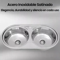 Fregadero Infiniton Reale85C2 2 sumideros satinado acero inoxidable Ø36x14 cm