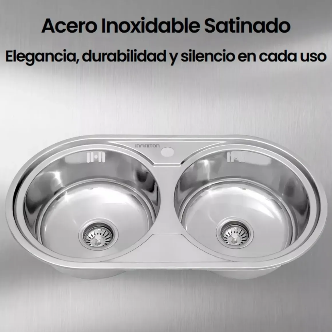 Fregadero Infiniton Reale85C2 2 sumideros satinado acero inoxidable Ø36x14 cm