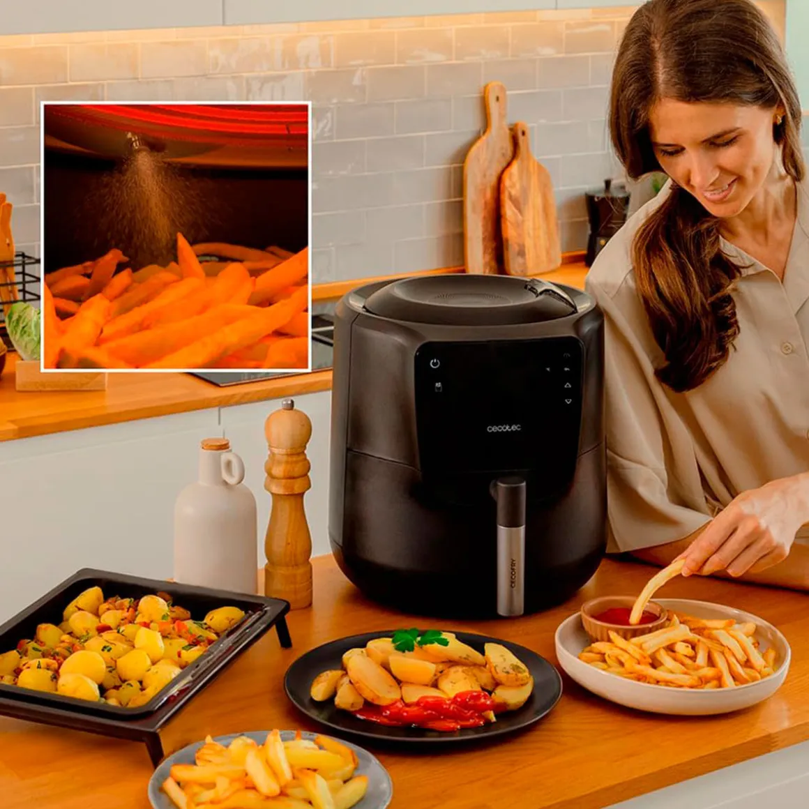 Freidora de aire Cecotec Cecofry Rain Pack 1550W 5,5L dispensador de aceite negro