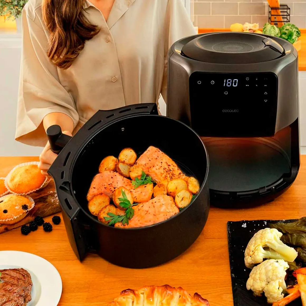Freidora de aire Cecotec Cecofry Rain Pack 1550W 5,5L dispensador de aceite negro